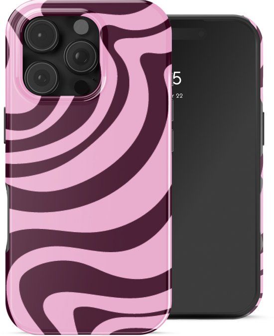 Selencia Hoesje - Geschikt voor Apple iPhone 16 Pro - Backcover - Wavy Swirl Pink Plum