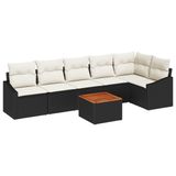 vidaXL Tuinbank Set 7-delig Zwart en Crème Polyrotan