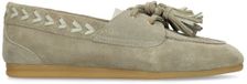 Manfield - Dames - Groene suède loafers met kwastjes - Maat 40