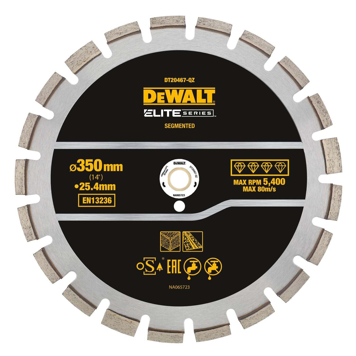 DeWALT DT20467 Diamantzaagblad Gesegmenteerd 350mm Elite Series Asgat 25,4mm