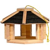 dobar XL Vogelhuis Nero hangend van massief hout met bitumen dak - vogelvoederhuis om op te hangen - zwart