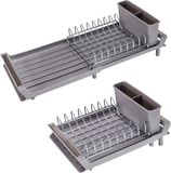 PromoHome® Uittrekbaar afdruiprek voor spoelbak – Compact en antislip, grijs, 28-47 cm