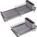 PromoHome® Uittrekbaar afdruiprek voor spoelbak – Compact en antislip, grijs, 28-47 cm