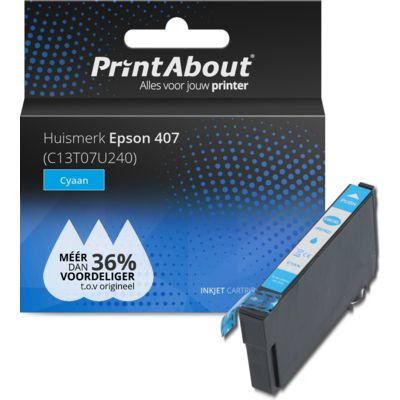 PrintAbout   Huismerk Epson 407 (C13T07U240) Inktcartridge Cyaan