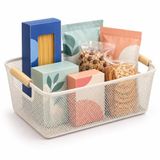 Relaxdays draadmand met houten handvatten, rechthoekig, kleurkeuze | Metaal opbergmand, HBD 16,5 x 37 x 22,5 cm, mand voor in de keuken of badkamer