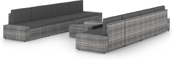 vidaXL 9-delige Loungeset met kussens poly rattan grijs