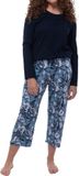 Ammann Dames pyjama Night & Home blauw gebloemd lange mouw katoen/modal maat 42 XL