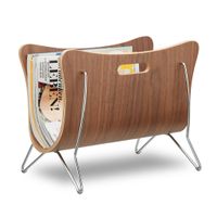 Relaxdays Lectuurbak - Metalen en Houten Tijdschriftenhouder - Chroom en Hout