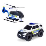 Dickie Toys Police Strike Squad Ford Interceptor (23 cm) & Airbus H135 Helikopter (26 cm), speelgoedauto's en helikopter met vrijloop en handmatig beweegbare propeller