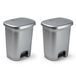 Forte Plastics set van 2 afvalemmers 8 liter zilver met deksel en pedaal