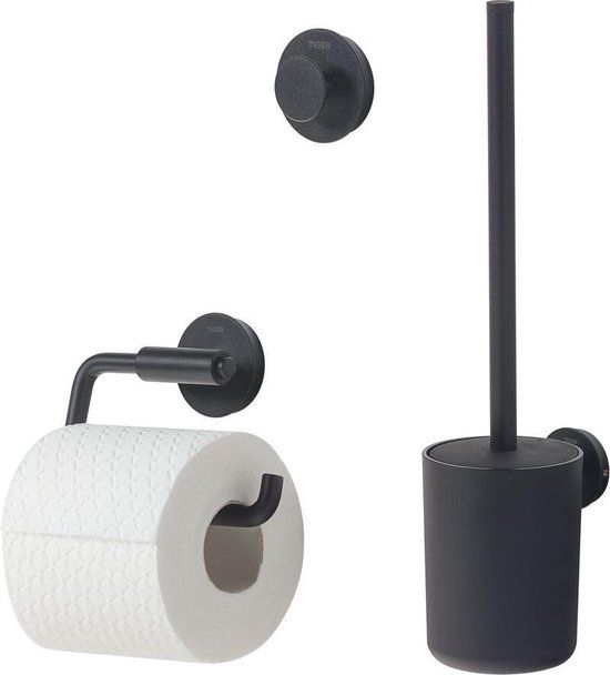 Tiger Urban Toiletaccessoireset - Zwart - Toiletborstel, Toiletrolhouder & Handdoekhaak