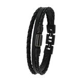 Tom Tailor Armband voor heren, roestvrij staal en carbon en leer, 20,5 + 1,5 cm, zwart, cadeau-idee, wordt geleverd in een sieradendoosje, 2100692