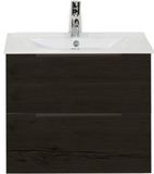 BES LED Seville Badmeubelset 60 cm - Black Oak Edge Greep - Wastafel Enjoy