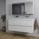 Saniclass Chaci Badkamermeubelset - 120x46x55cm - keramische wastafel wit - 2 wasbakken - zonder kraangaten - 2 lades - spiegelkast - mat wit