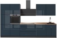 Vicco Complete keukeneenheid Fame-Line, Donkerblauw hoogglans/Antraciet, 340 cm, WB Eik