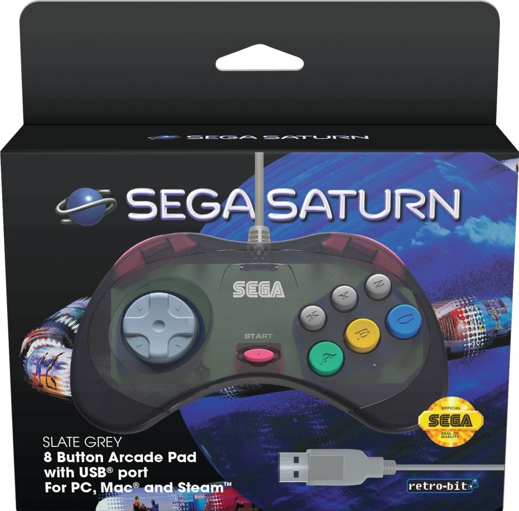 Retro-Bit Sega Saturn USB Controller Slate Grey
