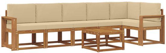 vidaXL Hoek loungeset 6 zitplaatsen Natuurlijk en beige Acacia hout