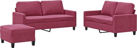 vidaXL 3-delige Loungeset met kussens fluweel wijnrood