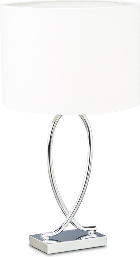 Relaxdays tafellamp zilver - lampenkap rond - nachtlamp - leeslamp - ijzer - designerlamp