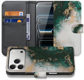 B2Ctelecom Book Case voor iPhone 17 Pro Max Marmer Groen PU Leer 3 Pasjes
