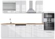 Vicco Fame-Line Unité de cuisine complète – 300 cm avec armoire haute, WB Chêne Blanc laqué brillant/blanc