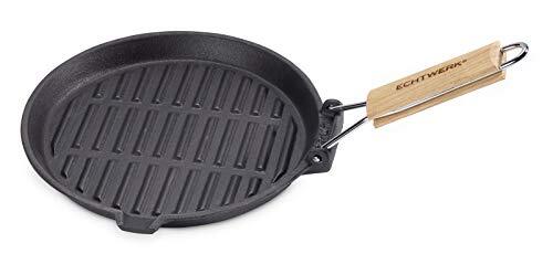 Echtwerk EW-GE-1235 grillpan van gietijzer met grillstrook-met houten handvat, zwart