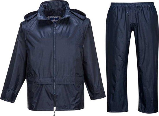 Regenpak 2-delig donker blauw Maat S - Unisex - Waterdicht - Polyester