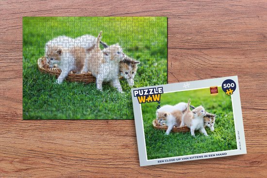 MuchoWow Puzzel Een close-up van kittens in een mand - Legpuzzel - Puzzel 500 stukjes - Sinterklaas cadeautjes - Sinterklaas voor grote kinderen