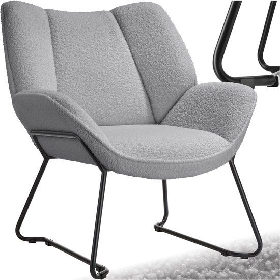 Tectake® Loungefauteuil - Ronde relaxfauteuil - Teddyfauteuil - Bouclé bekleding - Lichtgrijs