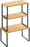 Famanu - Kruidenrek set van 3 planken, stapelbaar en uitbreidbaar, metaal en bamboe – zwart beige