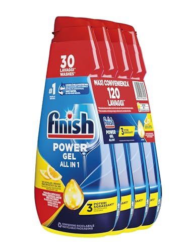 Finish Powergel Vloeibaar wasmiddel voor de vaatwasser, multifunctioneel, ontvettende werking, citroengel, 120 wasbeurten, 4 verpakkingen met elk 30 wasbeurten