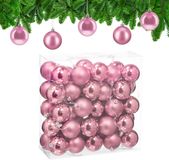 Relaxdays Kerstballen Set van 50, Kunststof, Mat en Glanzend, Ø 6 cm, Roze