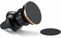 DrPhone A2 - Support de voiture universel magnétique pour smartphone, support d'aération, support magnétique pour téléphone portable + 2 plaques métalliques adhésives - Or