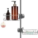 2 Icecat 2 Doucheplanken zonder boren, roestvrij staal, zeepbakje voor douche, opbergvakje badkamer, sponshouder, keuken, geschikt voor douchestang, 18-27 mm