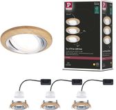 Paulmann LED-inbouwlamp Lanati Set van 3 rond 84 mm 30° Coin 3x6W 3x470lm 230V 2700K Geoliede eikenkleur, Alu gedraaid