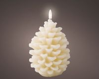 Lumineo LED kaars dennenappel crème met vlam-effect - ø10,5x15,6 cm