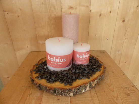Warentuin mix Bolsius Kaarsen set 3 stuk wit met lichtroze met zwarte steentjes Warentuin Mix