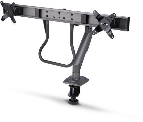 StarTech.com Dual Monitor Arm met Crossbar voor Bureau, Tot 27 inch Schermen, VESA 75x75/100x100, Max 15kg, C-klem, Volledig Scharnierend, Arm met Veermechanisme, TAA
