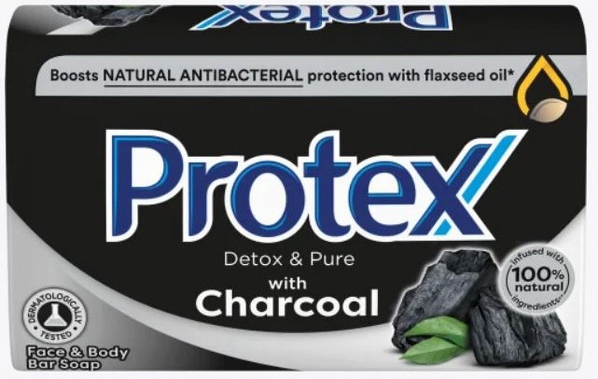Pro-Tex Detox & Pure Charcoal Handzeep - Antibacteriële zeep met Lijnzaadolie - Voor Handen en Lichaam - Soap - Zeep Blok - 90g