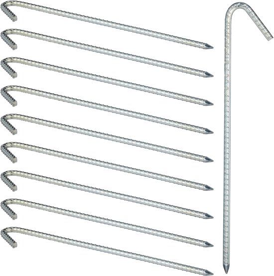 Relaxdays XL tentharing - set van 10 - grondpen - staal - 39 cm - extreem stabiel verzinkt