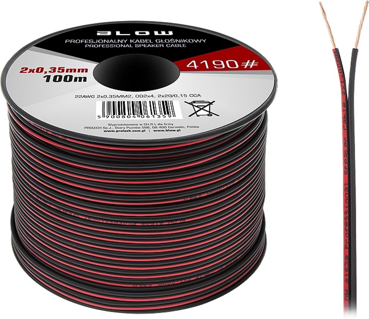 ABC-LED Luidsprekerkabel 2 x 0.50 mm zwart/rood op rol 100 meter