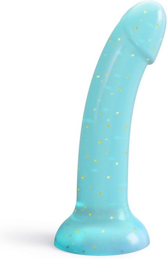 Love to Love Dildoll Nightfall - Buigbaar - Siliconen - Blauw Met Gouden Glitterende Sterren