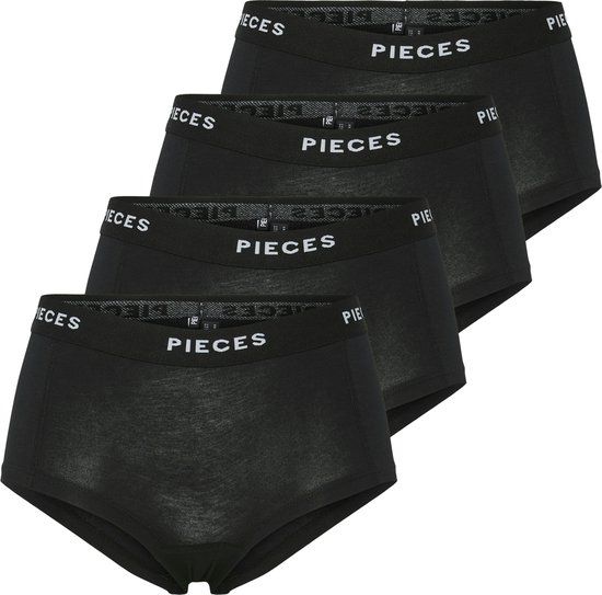 Pieces 4-Pack Women's Shorts - Solid Cotton Underwear - Multipack - Black - L