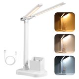 Vinabo Led-bureaulamp, 3 helderheid, 3 kleuren, bureaulamp, oogbescherming, bureau, USB, om te lezen, studie, draagbaar, opvouwbaar, touchscreen, dimbaar, voor kinderen, slaapkamer, nachtkastje