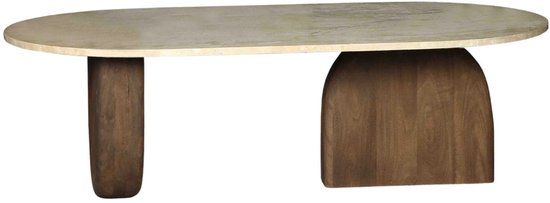 Giga Meubel Salontafel Wessel Ovaal - Travertin/Hout - Bruin - 120x65x38cm