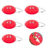 Fisura – Ovale rubberen portemonnee “Ojos” roze. Retro portemonneetje met ketting, een unisex zakmodel met karakter. 5 stuks.