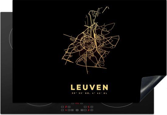 KitchenYeah® Inductie beschermer 77x51 cm - Leuven – België – Stadskaart - Goud - Inductiebeschermer