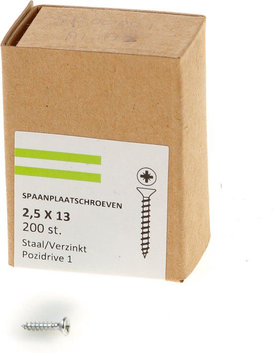 Hoenderdaal Fasteners Hoenderdaal Spaanplaatschroef VZ PK PZ-1 2,5x13mm Verzonken kop Staal Zwart 200 stuks