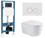 QeramiQ Dely Swirl Toiletset - reservoir encastré Qeramiq Flush - abattant 35mm - plaque de commande en marbre blanc pierre naturelle - boutons ronds - blanc brillant