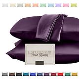 Elegant Comfort Set van 2 luxe zijdeachtige satijnen kussenslopen voor gezondere huid en haar, verborgen en mooi verpakte ritssluiting, kingsize bed, paars